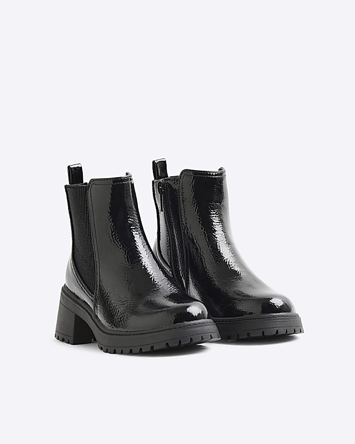 Girls black patent heeled Chelsea boots