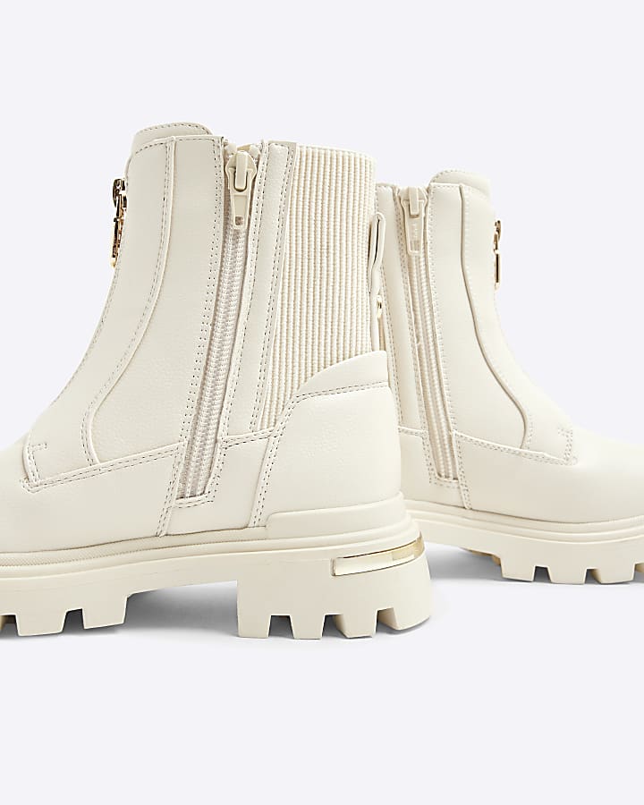 Girls Cream Zip Front Chelsea Boots