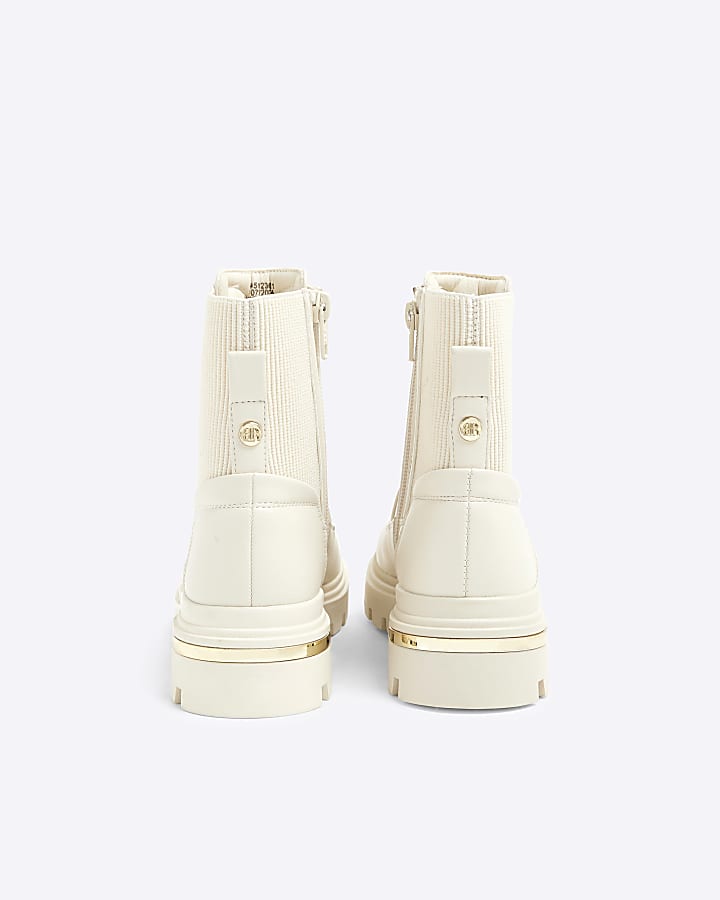 Girls Cream Zip Front Chelsea Boots