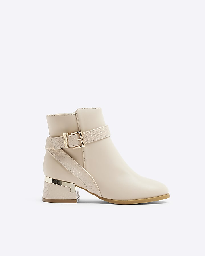 Girls Cream Heeled Ankle Boot