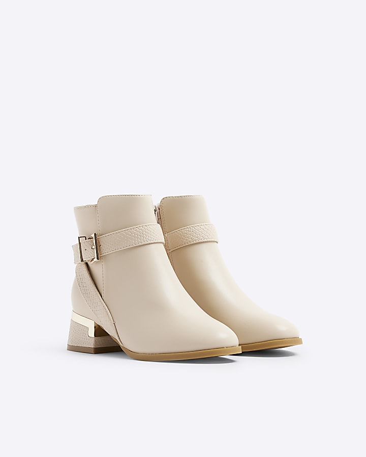 Girls Cream Heeled Ankle Boot