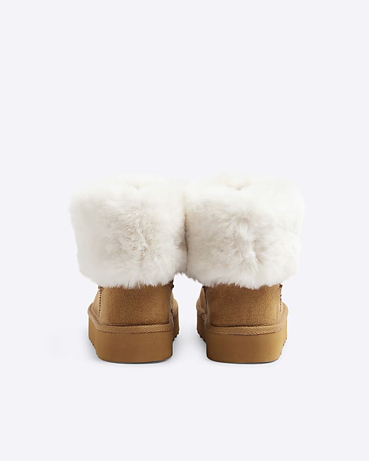 Girls beige faux fur cuff boots