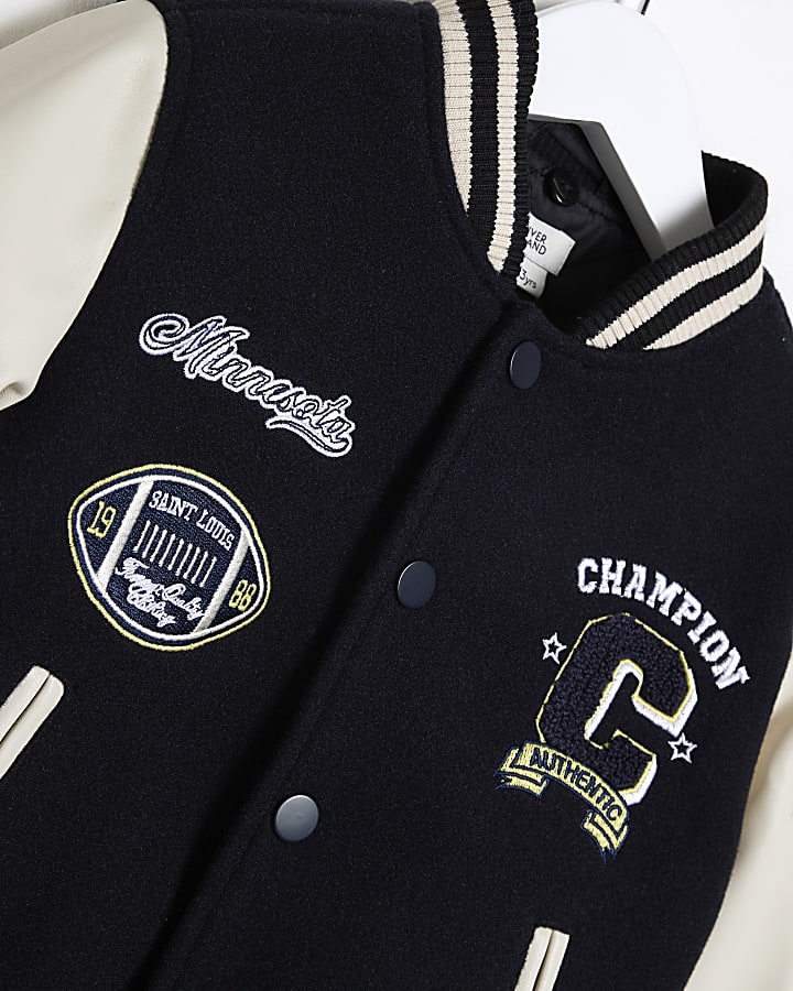 Mini Boys Black Embroidered varsity Jacket