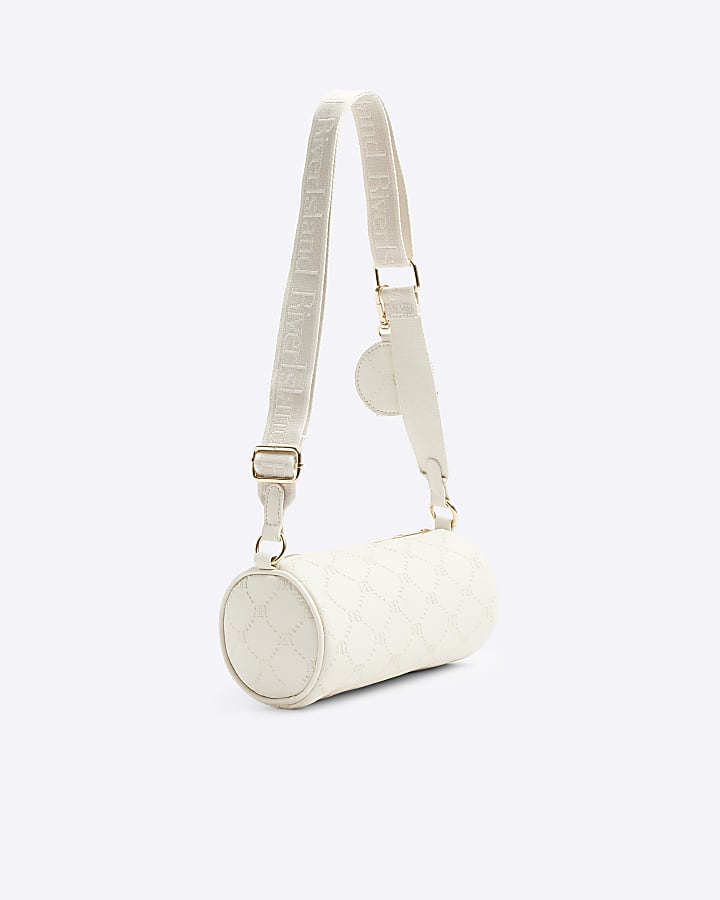 Girls cream RI embossed barrel cross body bag