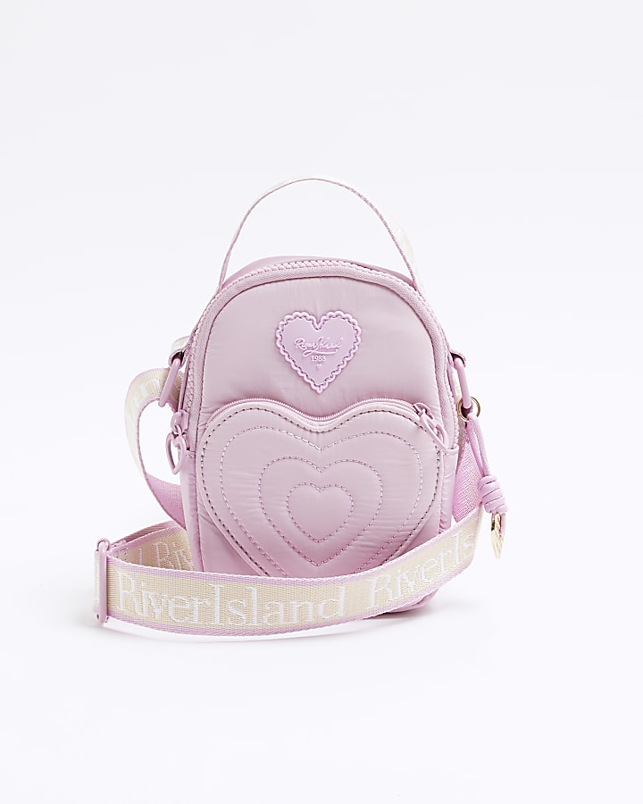 Girls pink heart pocket cross body bag River Island