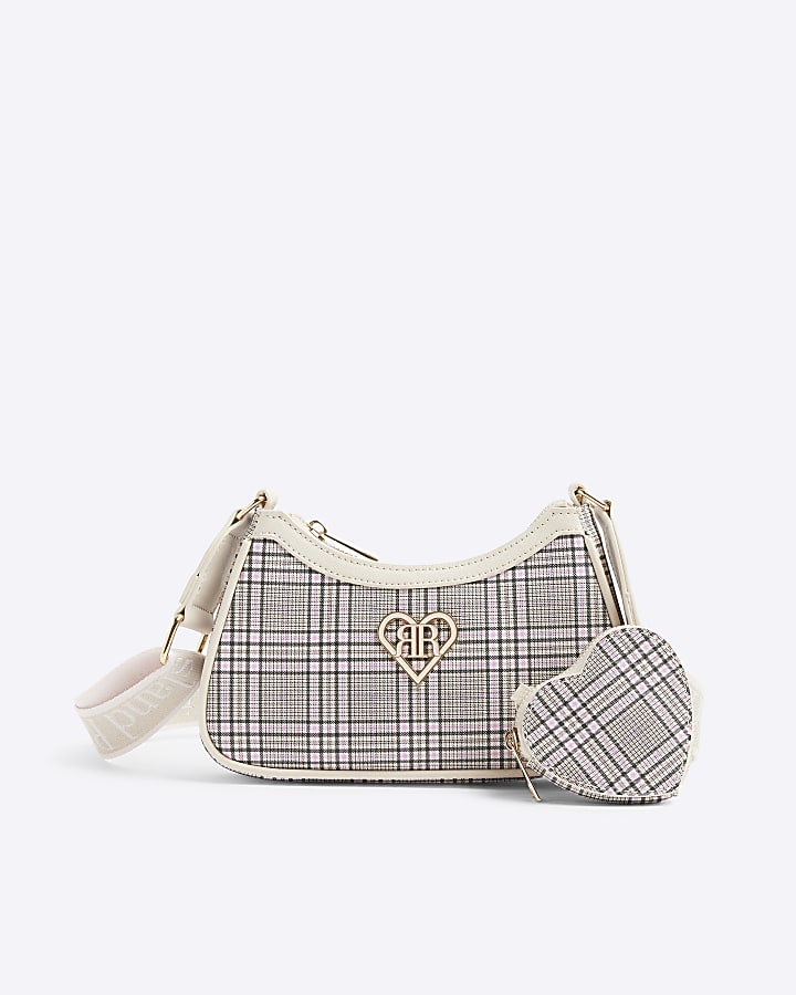 Girls purple check shoulder bag