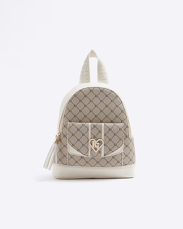 Girls brown RI monogram backpack