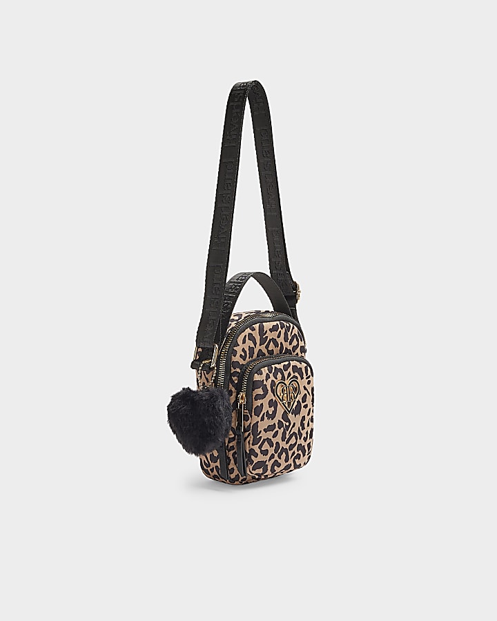 Girls brown leopard print Crossbody Bag River Island