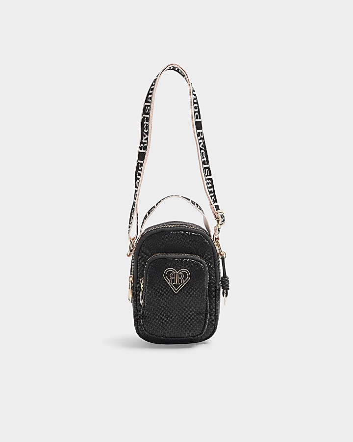 Girls black zip cross body bag