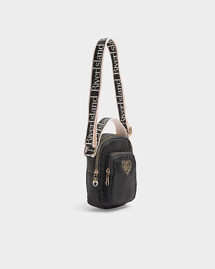 Girls black zip cross body bag