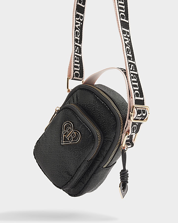 Girls black zip cross body bag