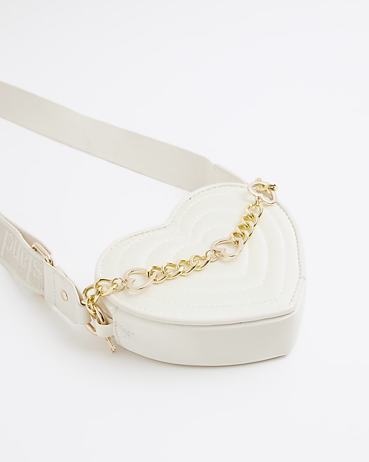 Girls cream heart cross body bag