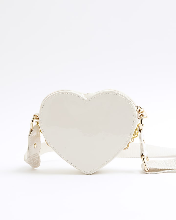 Girls cream heart cross body bag