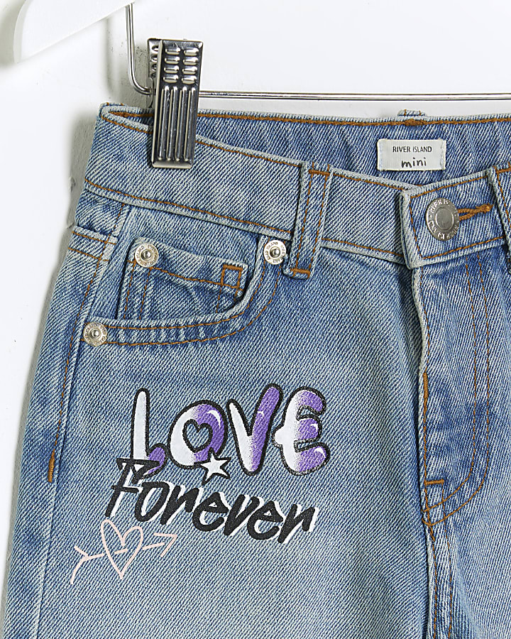 Mini Girls Blue Graffiti Denim Shorts