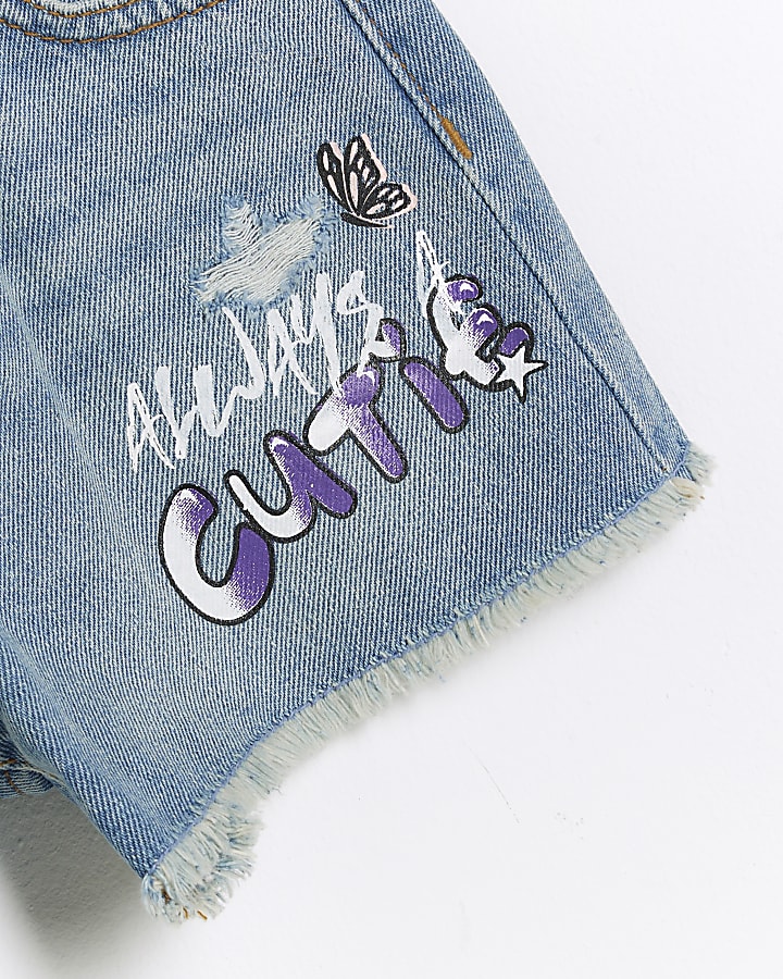 Mini Girls Blue Graffiti Denim Shorts