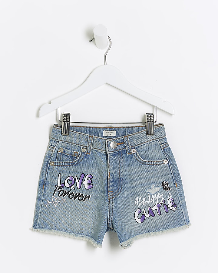 Mini Girls Blue Graffiti Denim Shorts