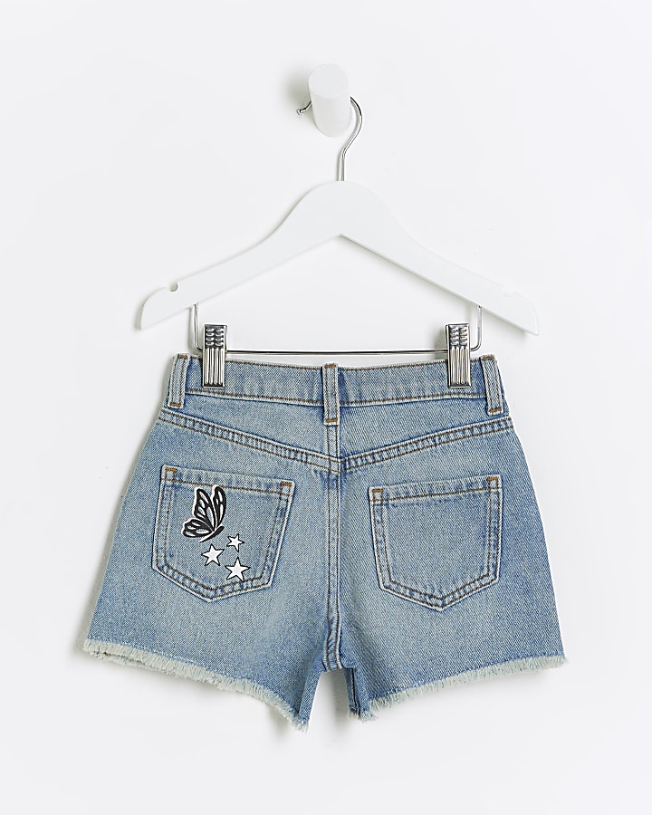 Mini Girls Blue Graffiti Denim Shorts