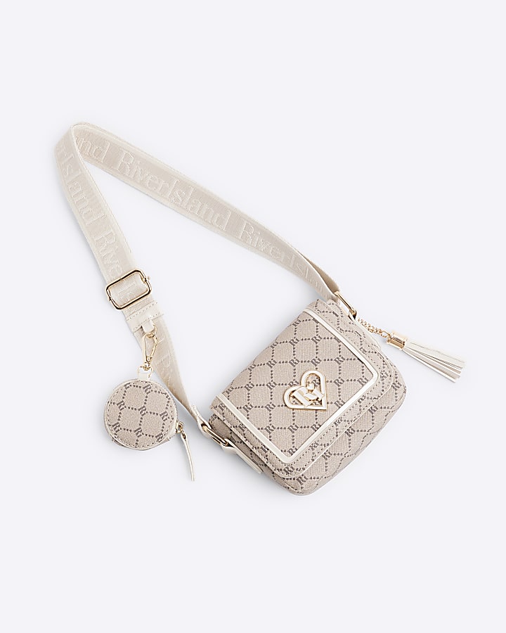 Girls brown monogram cross body bag