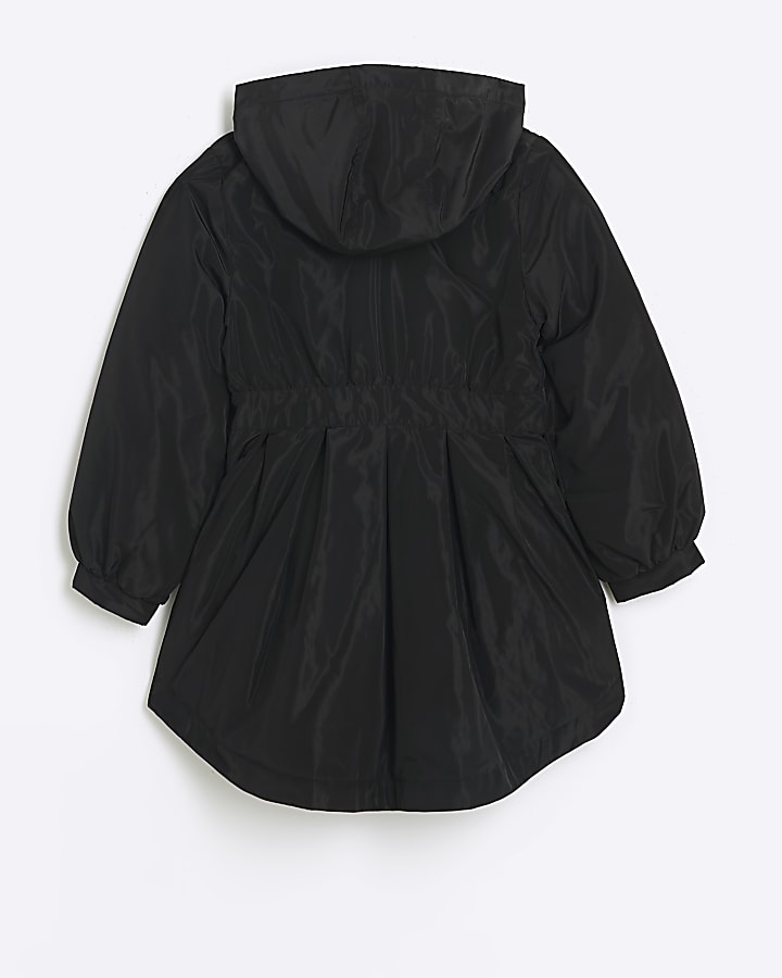 Girls black elasticated hooded rain coat