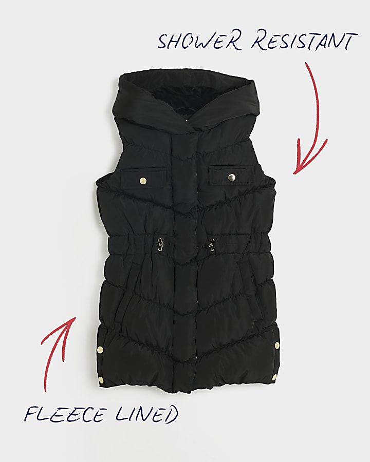 Girls black padded gilet