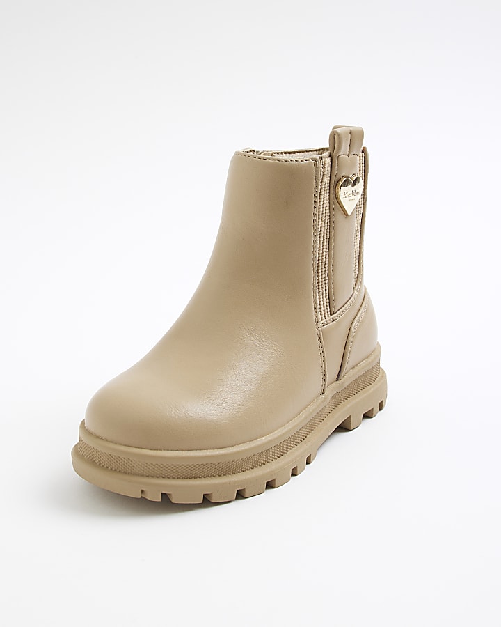 Mini Girls Beige Faux Leather Chelsea Boot