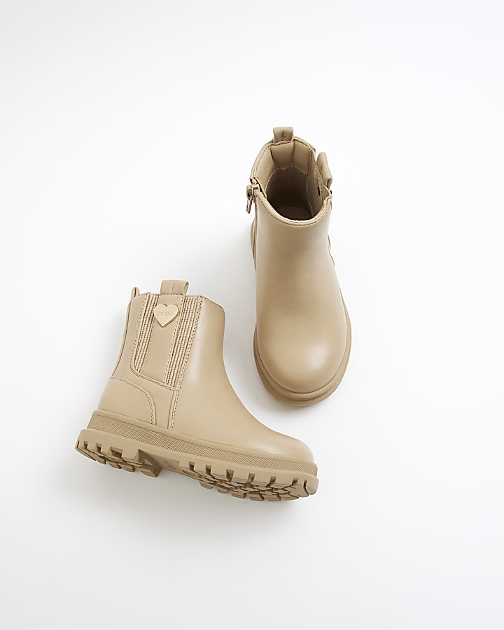 Mini Girls Beige Faux Leather Chelsea Boot