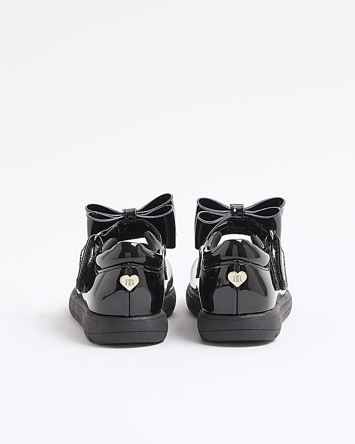 Mini girls black patent bow mary jane shoes