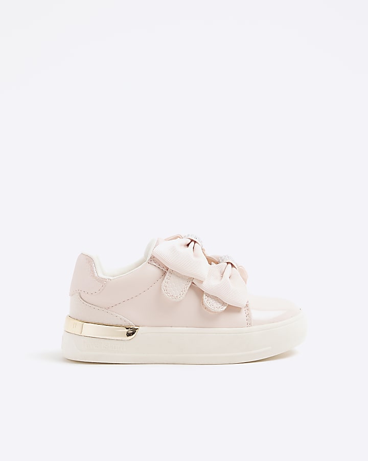 Mini Girls Pink Bow Trainers River Island