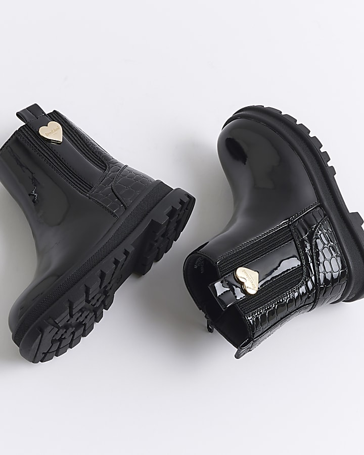 Mini Girls black patent stud chelsea boots