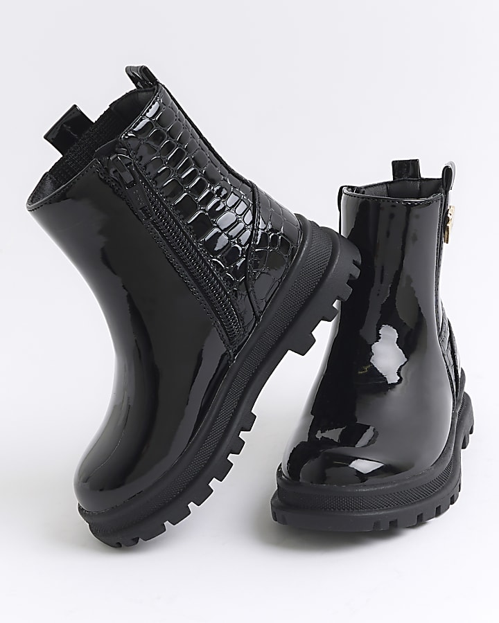 Mini Girls black patent stud chelsea boots