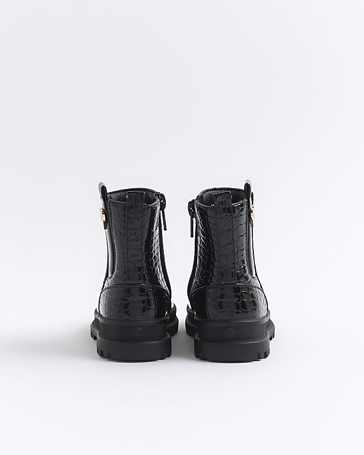 Mini Girls black patent stud chelsea boots