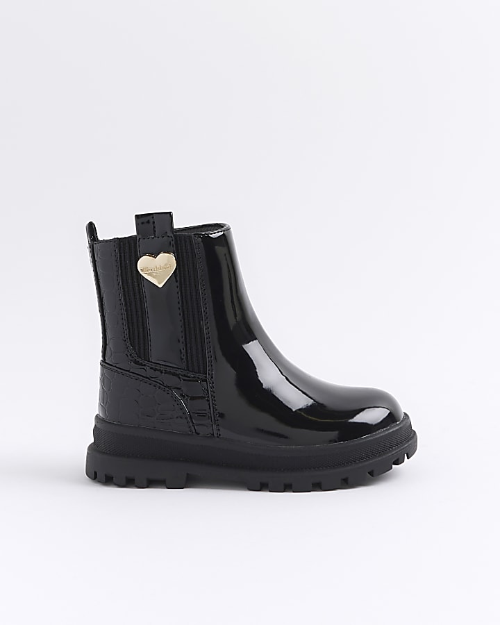 Black patent boots river island online