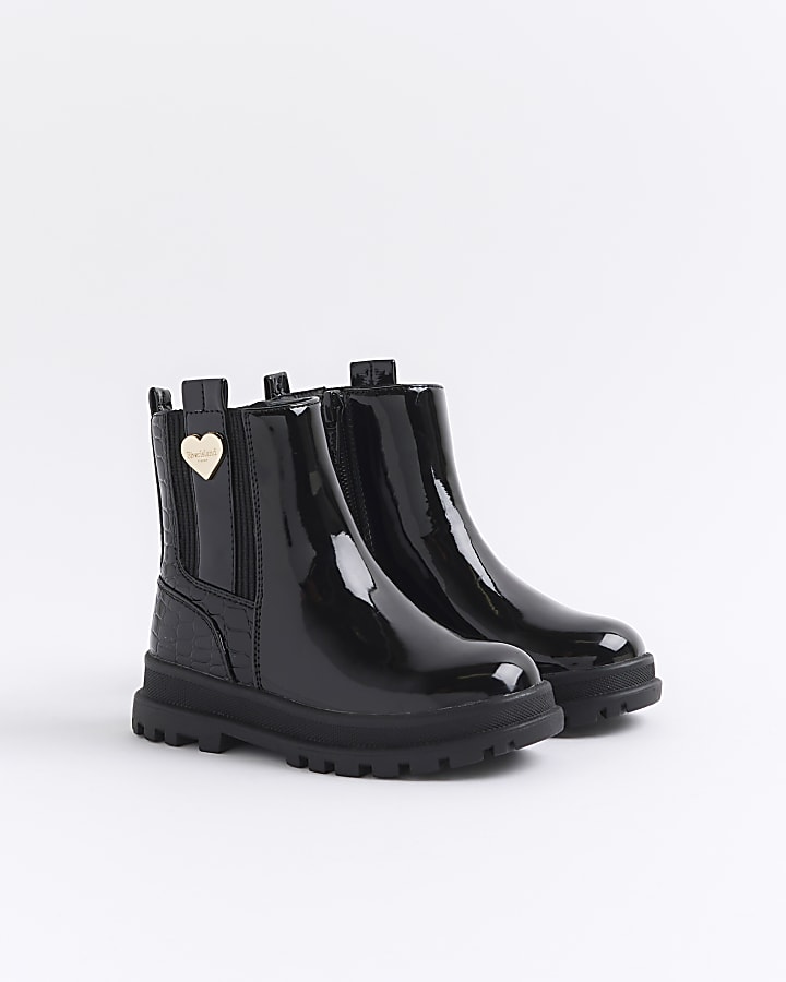 Mini Girls black patent stud chelsea boots