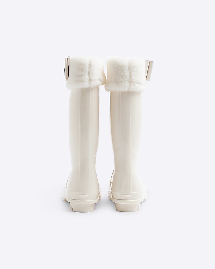 Girls Cream Fur Bow Wellies