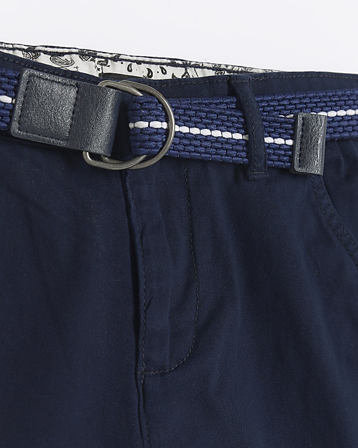 Boys navy belted chino shorts