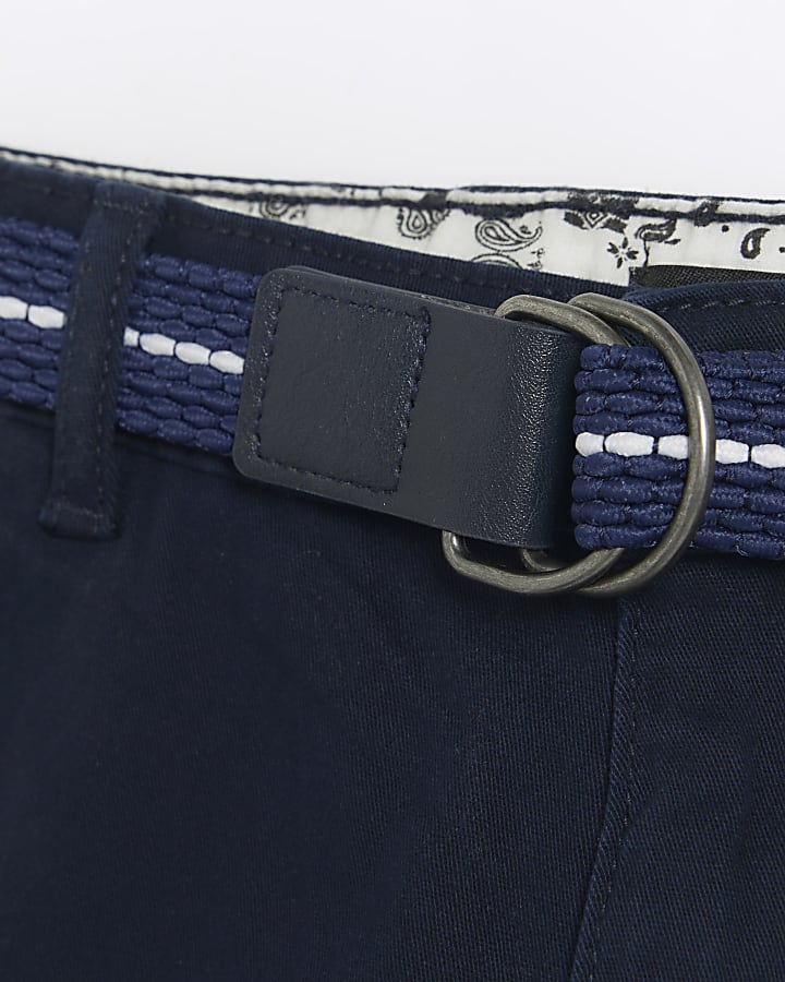 Boys navy belted chino shorts