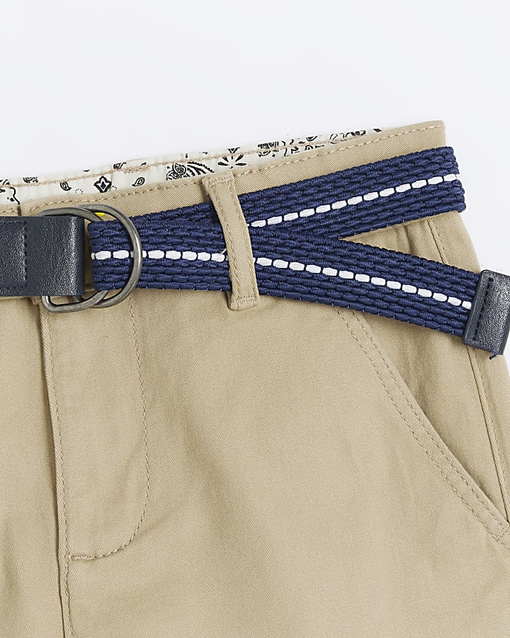 Boys stone belted chino shorts