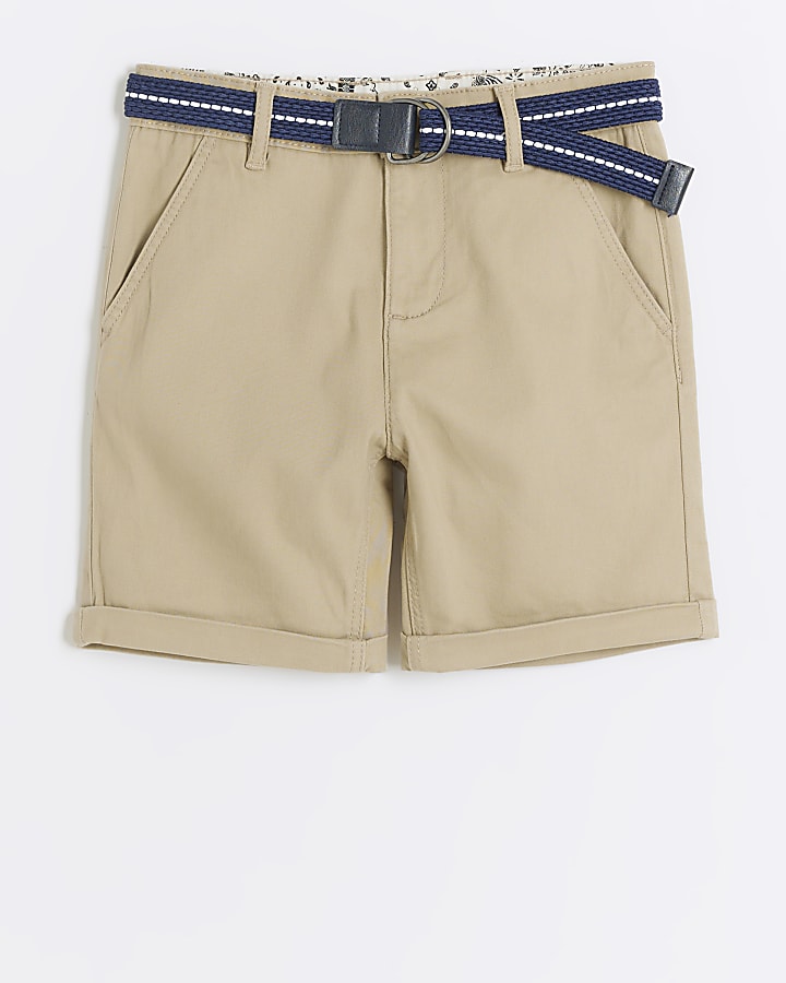 Boys stone belted chino shorts