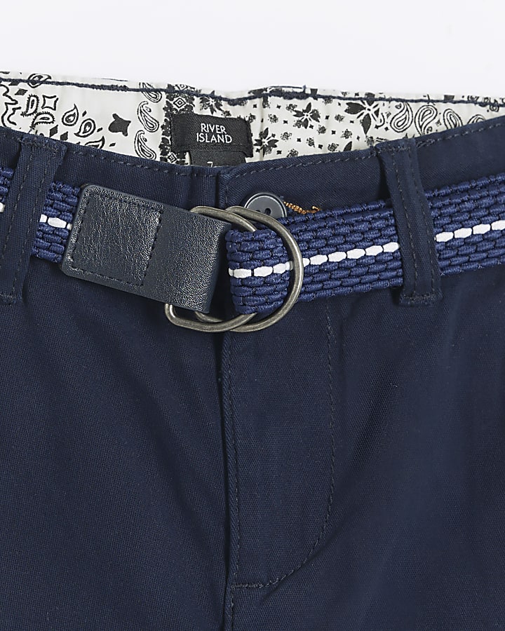 Boys Navy Belted Casual Chino Trousers