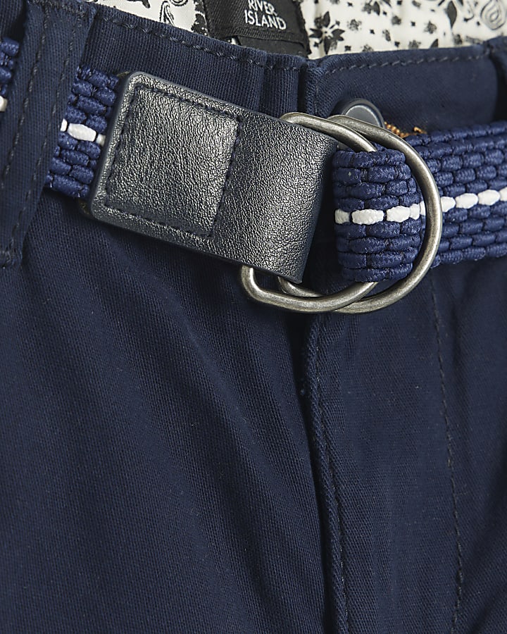 Boys Navy Belted Casual Chino Trousers