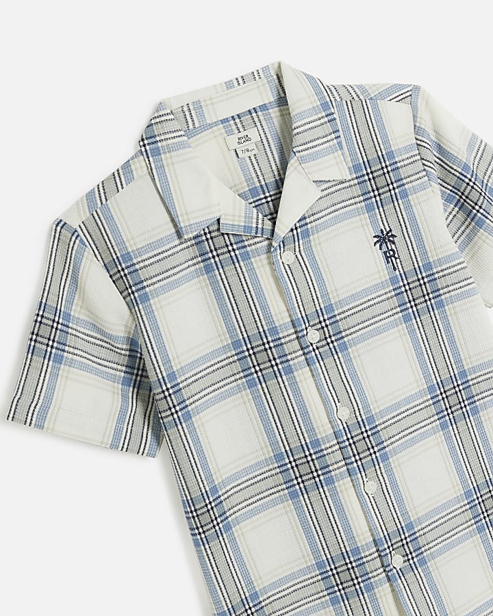 Boys blue check revere shirt and shorts set