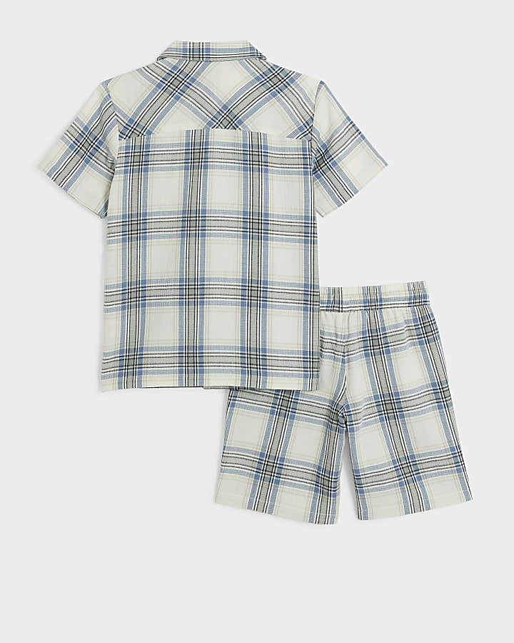 Boys blue check revere shirt and shorts set