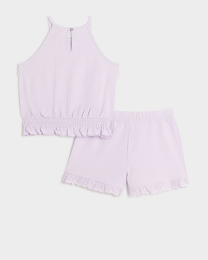 Girls pink broderie halter top set