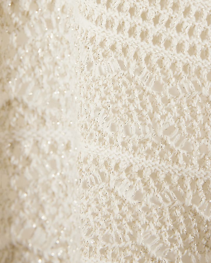 Girls cream crochet glitter tank top