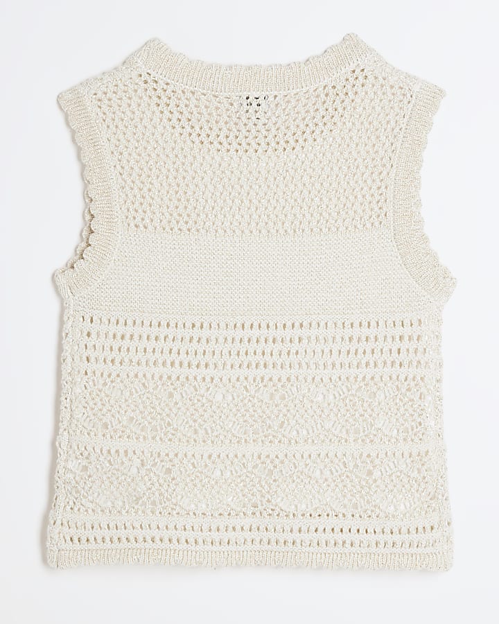 Girls cream crochet glitter tank top