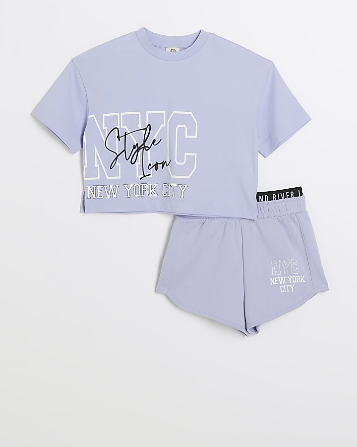 Girls blue RI runner shorts set