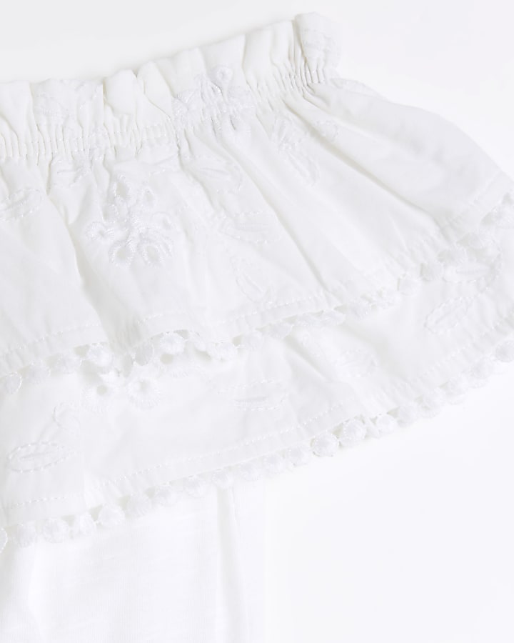 Girls white bardot broderie top