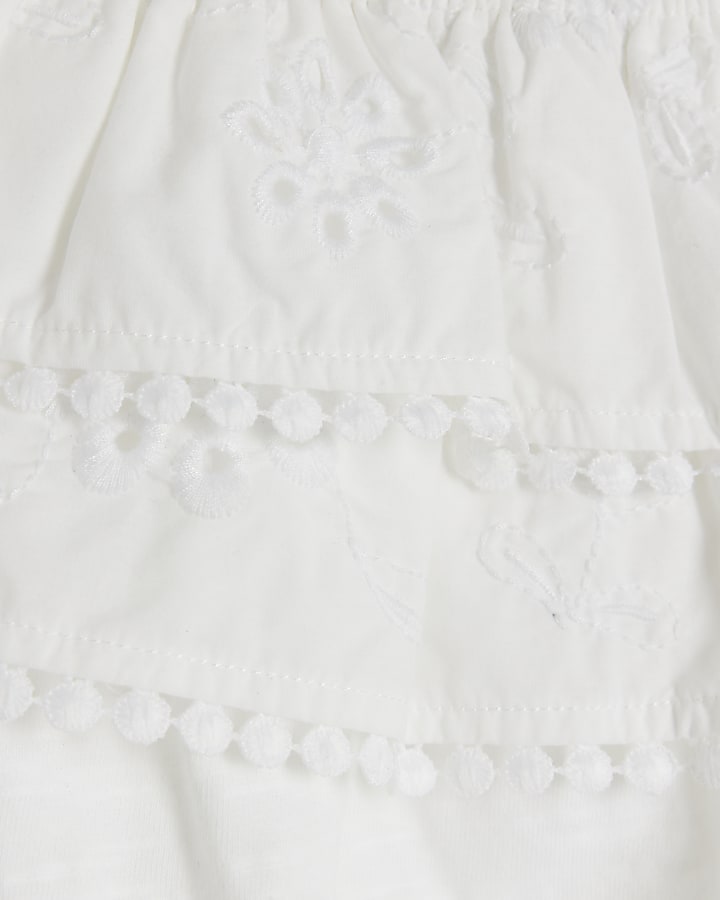 Girls white bardot broderie top