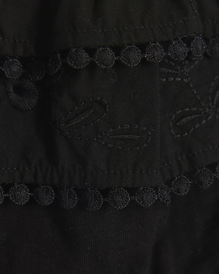 Girls black bardot broderie top