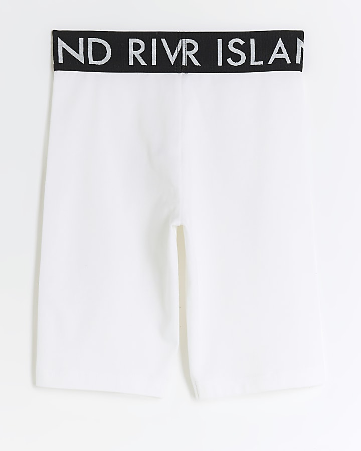 Girls white RI elasticated cycle shorts